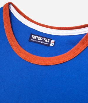 Tonton et Fils - Le tee-shirt homme manches courtes «Logo» bleu royal et rouille - Fabriqué en France - Vue sur l'encolure