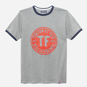 Tonton et Fils - Le tee-shirt manches courtes homme «Logo» gris chiné et marine - Fabriqué en France - Vue générale