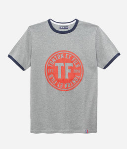 Tonton et Fils - Le tee-shirt manches courtes homme «Logo» gris chiné et marine - Fabriqué en France - Vue générale