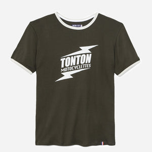 Tonton et Fils - Le tee-shirt homme manches courtes «Motocyclettes» kaki et écru - Fabriqué en France - Vue générale