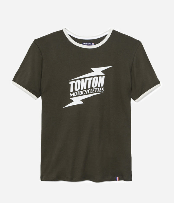 Tonton et Fils - Le tee-shirt homme manches courtes «Motocyclettes» kaki et écru - Fabriqué en France - Vue générale