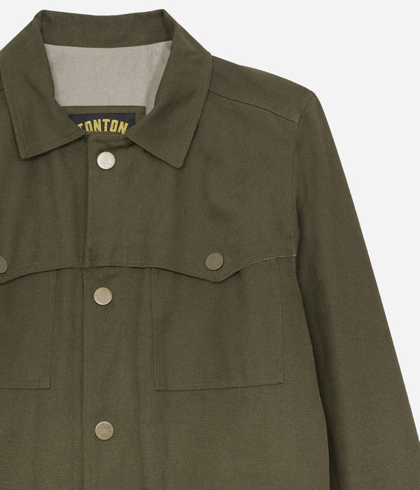 Tonton et Fils - La veste homme «Achille» canvas olive - Fabriquée en France - Vue sur la poche poitrine