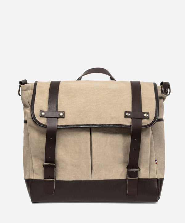 Tonton et Fils - La besace de «Tonton» beige stonewashed (non waxé) fabriquée en France - Vue générale