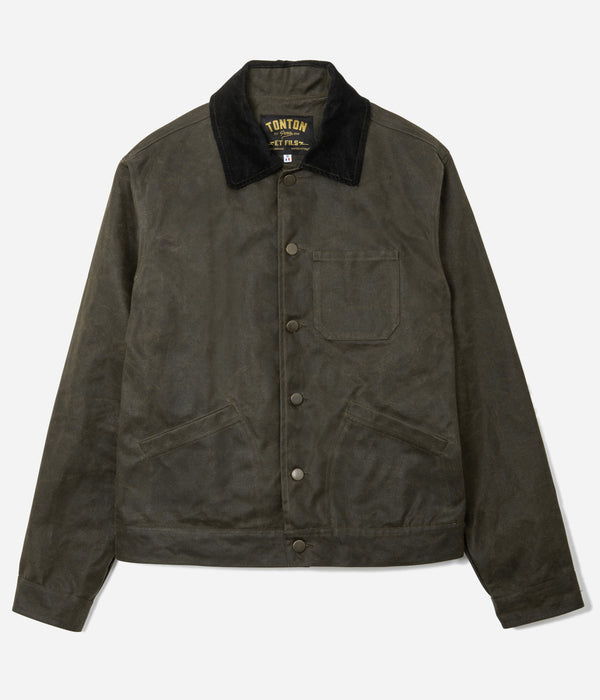 Tonton et Fils - Le blouson homme « Monterey » canvas waxé kaki et doublure polycoton de fabrication française - Vue générale