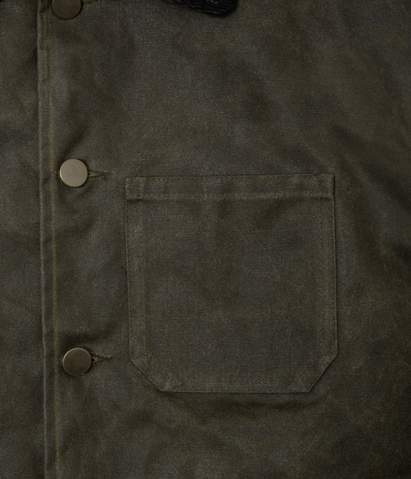 Tonton et Fils - Le blouson homme « Monterey » canvas waxé kaki et doublure polycoton de fabrication française - Vue sur une poche avant