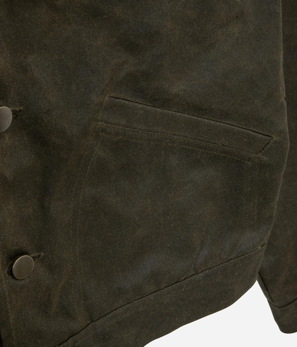 Tonton et Fils - Le blouson homme « Monterey » canvas waxé kaki et doublure polycoton de fabrication française - Vue sur une poche avant