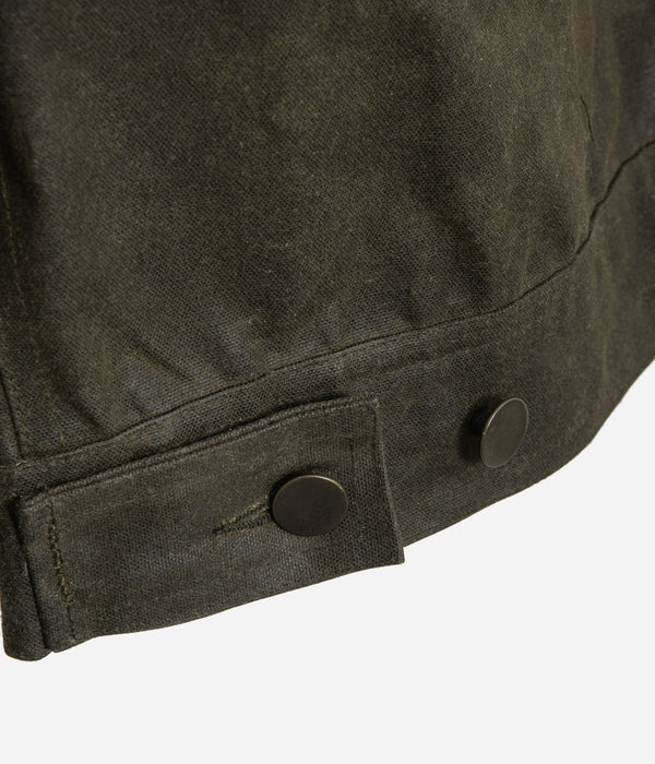 Tonton et Fils - Le blouson homme « Monterey » canvas waxé kaki et doublure polycoton de fabrication française - Vue sur une patte de réglage
