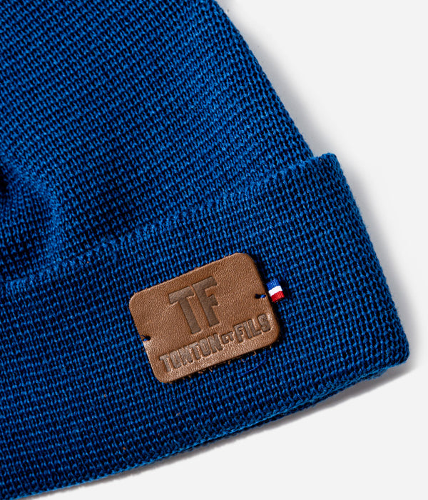 Tonton et Fils - Le bonnet "Ouessant" Bleu France - Fabriqué en France - Vue écusson