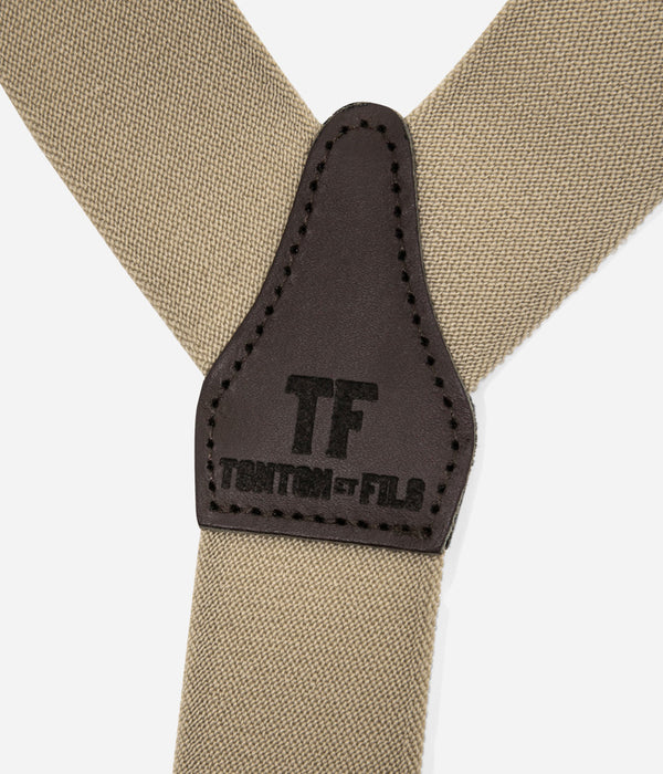 Tonton et Fils - Les bretelles "Hercule" Beige moyen fabriquée en France - Vue le parement en cuir arrière