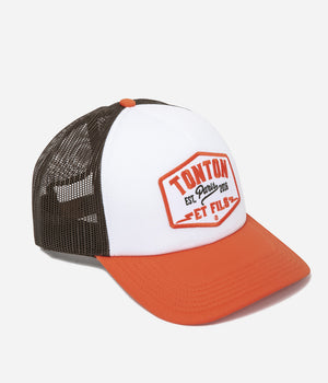 Tonton et Fils - Casquette "Trucker" - coloris Orange-Kaki-Blanc - Vue du devant