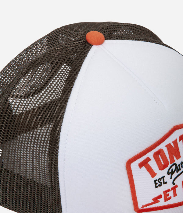 Tonton et Fils - Casquette "Trucker" - coloris Orange-Kaki-Blanc - Zoom sur filet