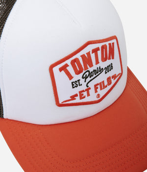 Tonton et Fils - Casquette "Trucker" - coloris Orange-Kaki-Blanc - Zoom sur logo