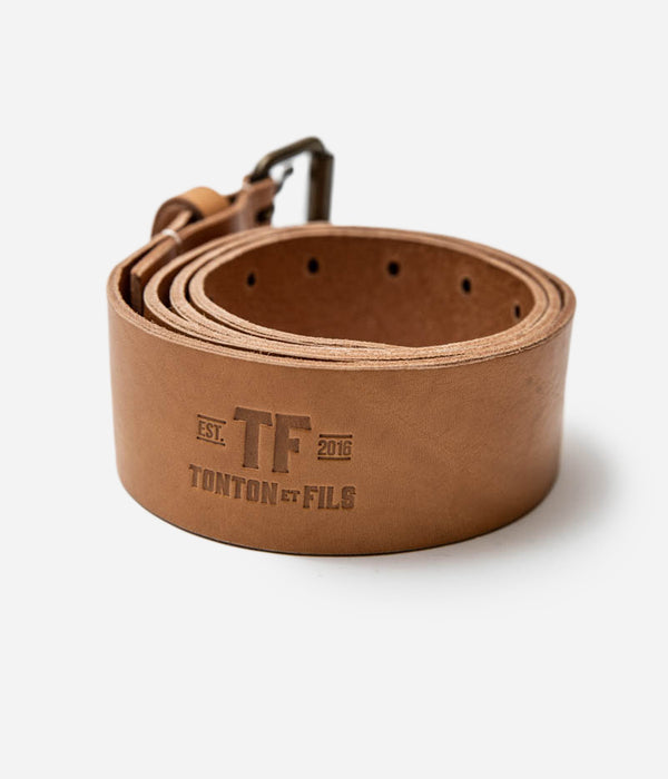 Tonton et Fils - Ceinture "Pousse cailloux" fauve - Fabriquée en France - Vue enroulée