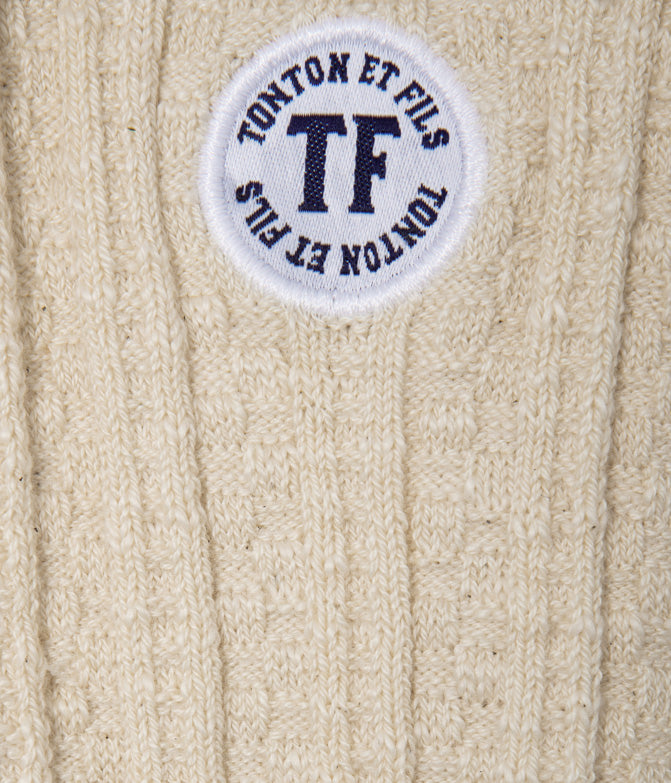 Tonton et Fils - Chaussettes "Marcel" - Fabriquées en France - Écru uni chiné - Zoom sur le logo