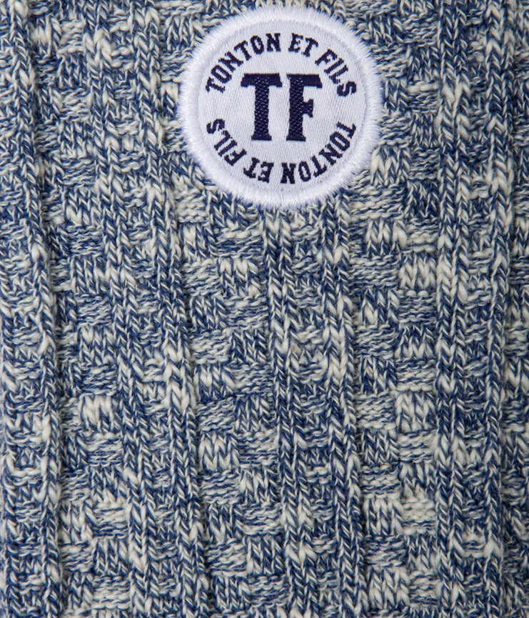 Tonton et Fils - Chaussettes "Marcel" - Fabriquées en France - Bleu uni chiné - Zoom sur le logo