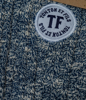 Tonton et Fils - Chaussettes "Marcel" - Fabriquées en France - Vue du logo sur le bleu chiné