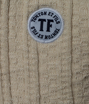 Tonton et Fils - Chaussettes "Marcel" - Fabriquées en France - Vue du logo sur le modèle en écru chiné