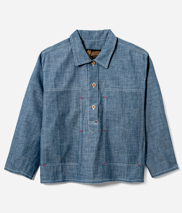 Tonton et Fils - La chemise femme "Arromanches" de l'Ouvrière Moderne - Denim chambray clair - Fabriquée en France - Vue générale