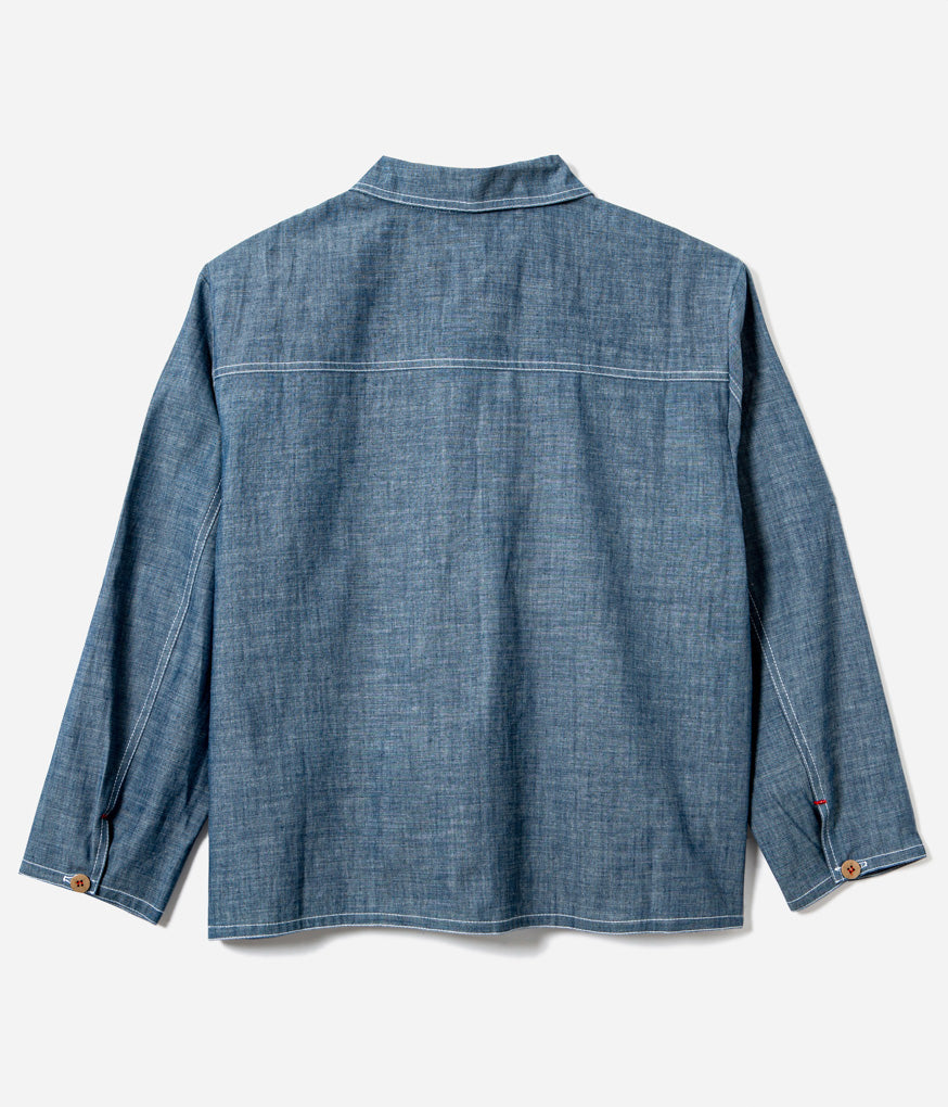 Tonton et Fils - La chemise femme "Arromanches" de l'Ouvrière Moderne - Denim chambray clair - Fabriquée en France - Vue de dos