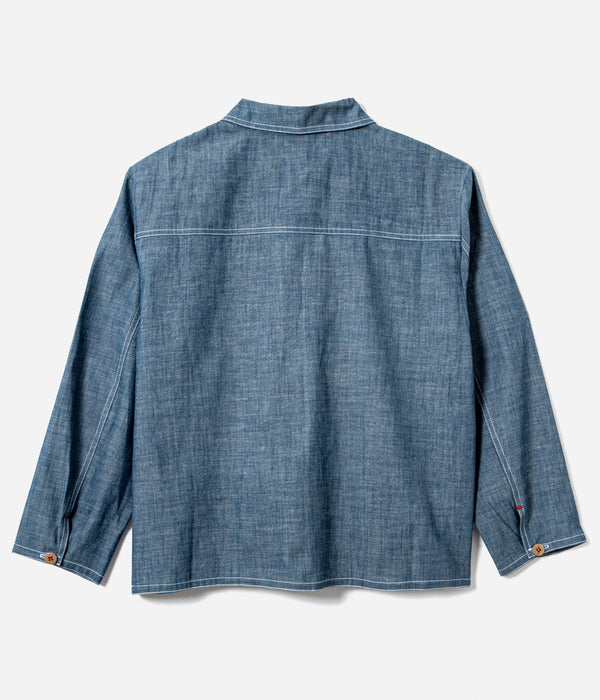 Tonton et Fils - La chemise femme "Arromanches" de l'Ouvrière Moderne - Denim chambray clair - Fabriquée en France - Vue de dos