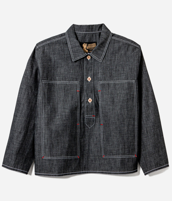 Tonton et Fils - La chemise femme "Arromanches" de l'Ouvrière Moderne - Denim chambray foncé - Fabriquée en France - Vue générale
