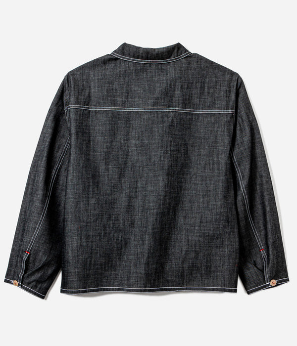 Tonton et Fils - La chemise femme "Arromanches" de l'Ouvrière Moderne - Denim chambray foncé - Fabriquée en France - Vue générale de dos