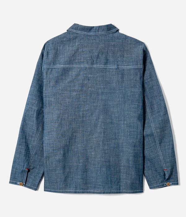 Tonton et Fils - La chemise homme "Arromanches" - Denim chambray clair - Fabriquée en France - Vue générale de dos