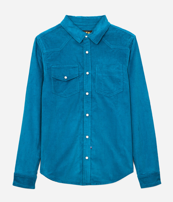 Tonton et Fils - La chemise Homme «Jimmy» velours Bleu azur fabriquée en France - Vue générale