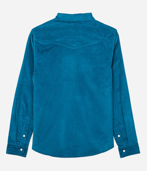 Tonton et Fils - La chemise Homme «Jimmy» velours Bleu azur fabriquée en France - Vue de dos