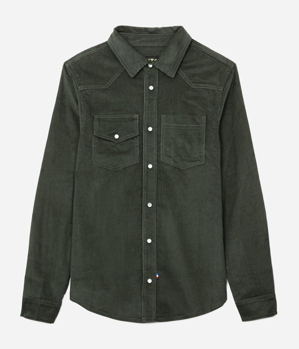 Tonton et Fils - La chemise Homme «Jimmy» velours Olive fabriquée en France - Vue générale