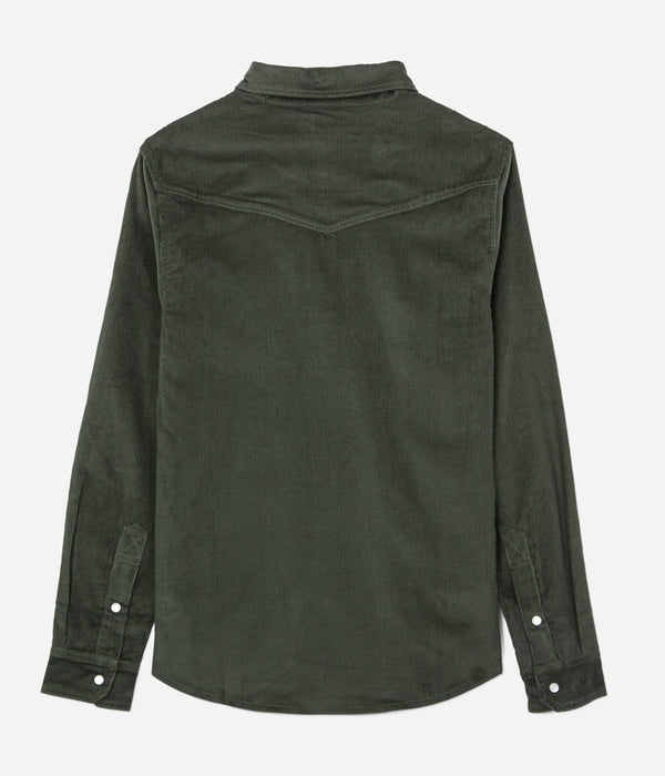 Tonton et Fils - La chemise Homme «Jimmy» velours Olive fabriquée en France - Vue de dos