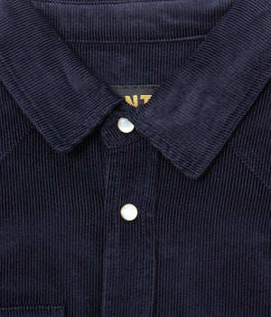 Tonton et Fils - La chemise Homme «Jimmy» velours Marine fabriquée en France - Vue sur l'encolure fermée