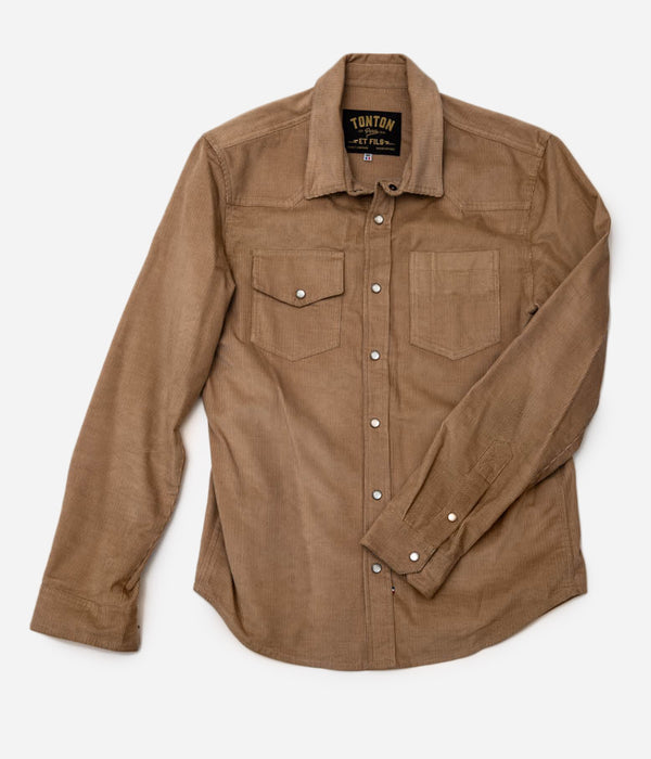 Tonton et Fils - La chemise «Jimmy» twill velours beige - Fabriquée en France - Vue générale