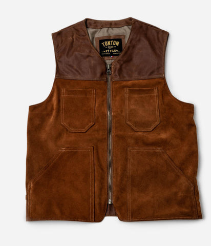 Le gilet «Gaston» en peau brun fauve