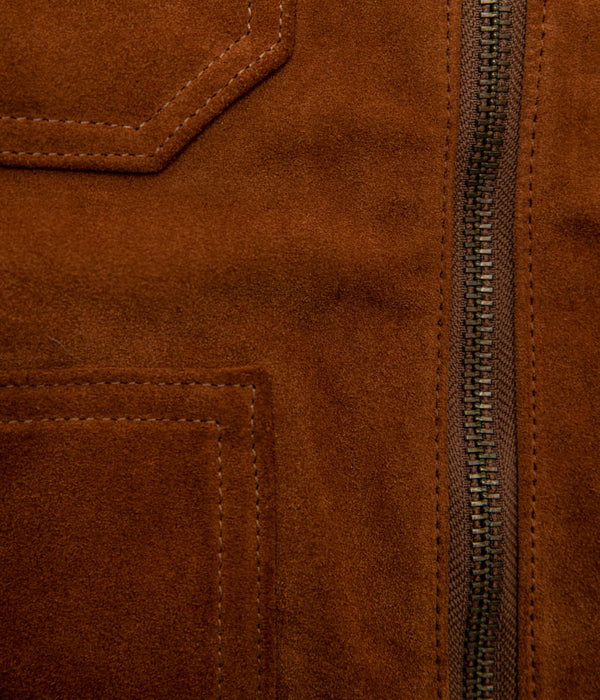 Tonton et Fils - Le gilet homme «Gaston» en peau brun fauve fabriqué en France - Zoom sur la fermeture zipée