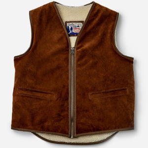 Tonton et Fils - Le gilet homme « Léon » en peau retournée brun fauve - Fabriqué en France - Vue générale