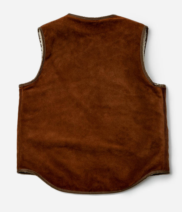 Tonton et Fils - Le gilet homme « Léon » en peau retournée brun fauve - Fabriqué en France - Vue de dos