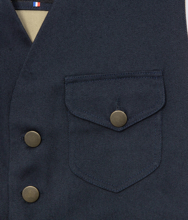 Tonton et Fils - Le gilet homme «Raoul» canvas marine et kaki clair - Fabriqué en France - Vue poche poitrine