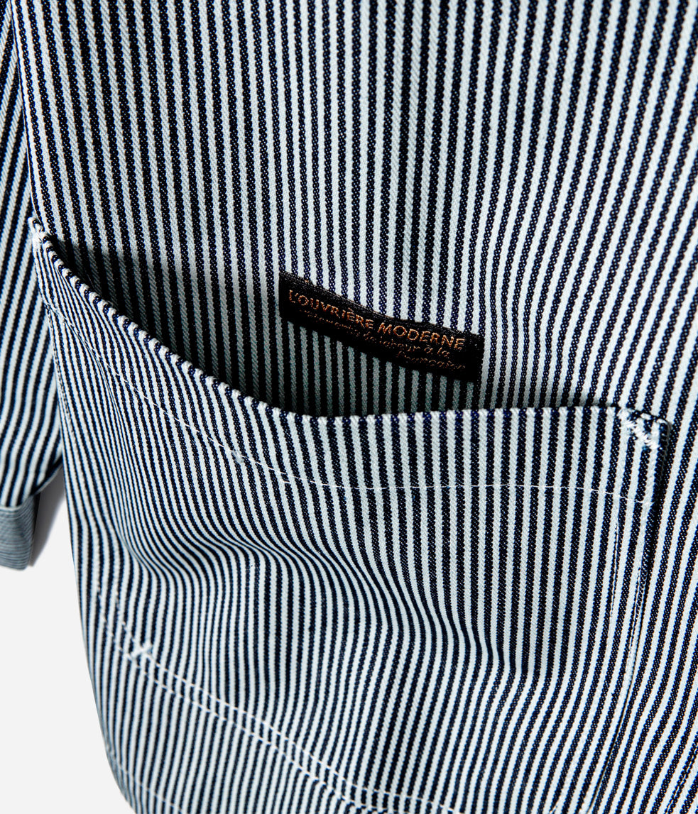Tonton et Fils - La veste femme "L'Ouvrière" de l'Ouvrière Moderne - Denim Hickory bleu et écru - Fabriquée en France - Vue sur la poche avant