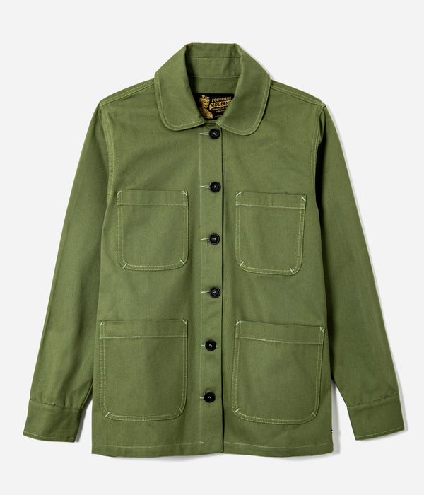 Tonton et Fils - La veste femme "L'Ouvrière" de l'Ouvrière Moderne - Canvas vert - Fabriquée en France - Vue générale