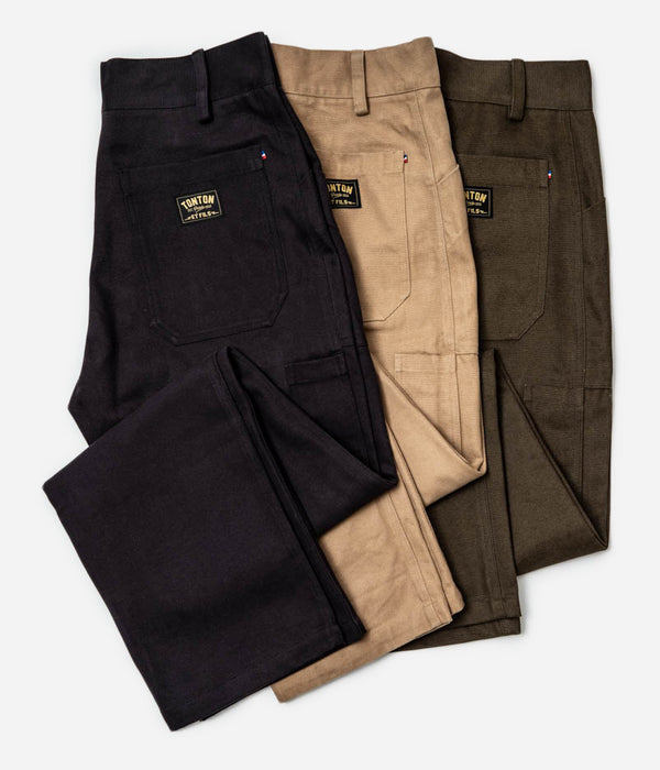 Tonton et Fils - Le pantalon homme « Arsène » canvas camouflage Rip-Stop - Fabriqué en France - Zoom sur les coloris marine, tan, et olive
