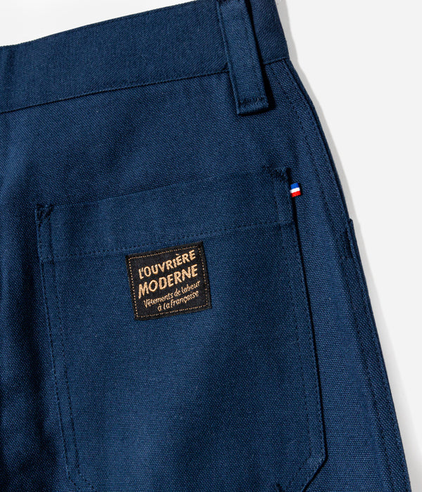 Tonton et Fils - Pantalon femme «Louv 001» marine de l'Ouvrière Moderne - Fabriqué en France -Vue sur la poche arrière et la griffe