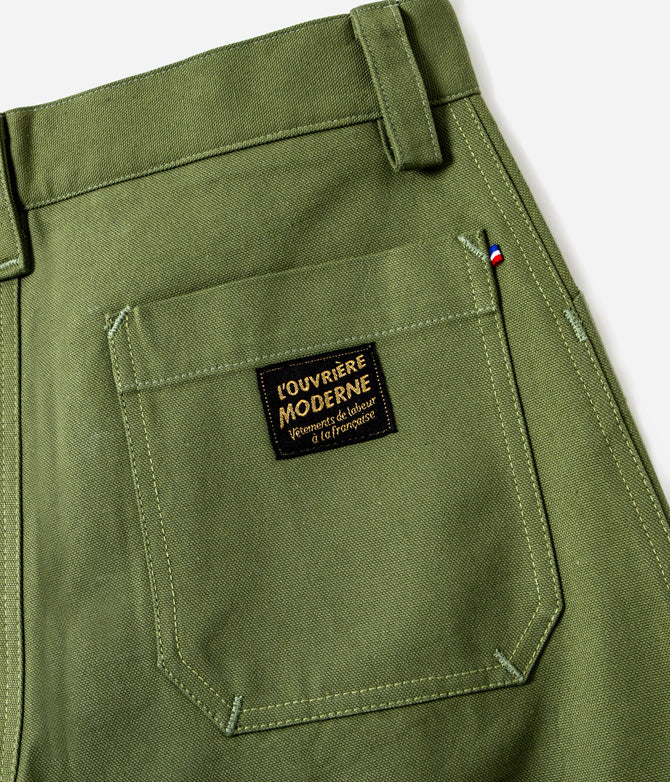Tonton et Fils - Pantalon femme «Louv 001» vert de l'Ouvrière Moderne - Fabriqué en France -Vue sur la poche arrière et la griffe