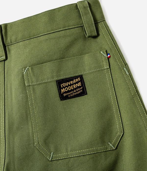 Tonton et Fils - Pantalon femme «Louv 001» vert de l'Ouvrière Moderne - Fabriqué en France -Vue sur la poche arrière et la griffe