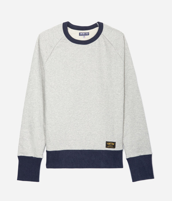 Tonton et Fils - Le sweat-shirt «Cerdan» bicolore Grtis chiné / Marine fabriqué en France - Vue générale