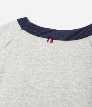 Tonton et Fils - Le sweat-shirt «Cerdan» bicolore Grtis chiné / Marine fabriqué en France - Vue sur l'arrière de l'encolure