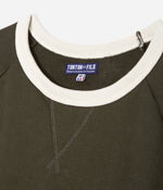 Tonton et Fils - Le sweat-shirt Homme «Cerdan» bicolore Kaki / Écru fabriqué en France - Vue sur l'encolure