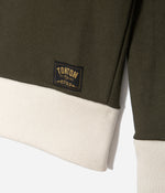 Tonton et Fils - Le sweat-shirt Homme «Cerdan» bicolore Kaki / Écru fabriqué en France - Vue sur le bord côte