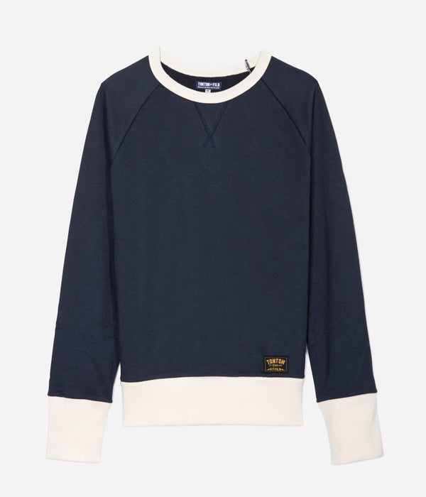 Tonton et Fils - Le sweat-shirt Homme «Cerdan» bicolore Marine / Écru fabriqué en France - Vue générale