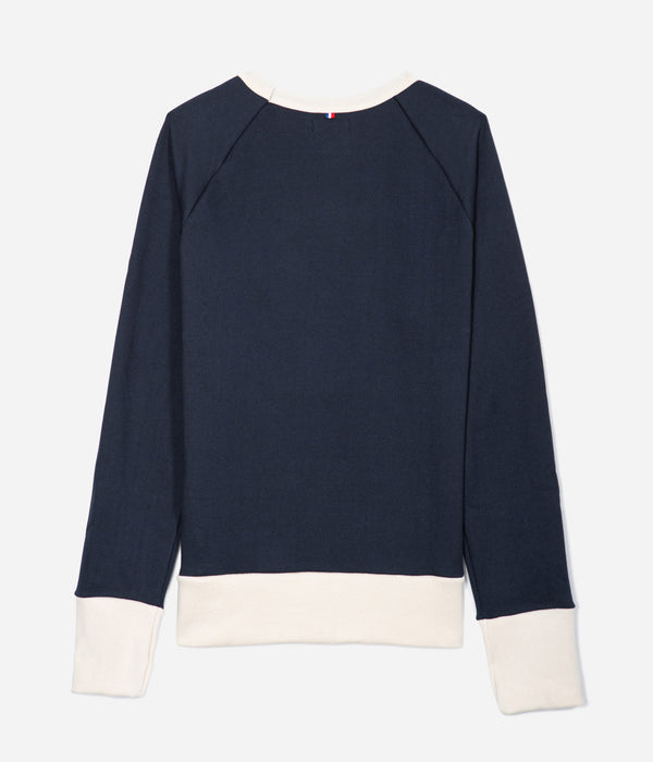 Tonton et Fils - Le sweat-shirt Homme «Cerdan» bicolore Marine / Écru fabriqué en France - Vue de dos
